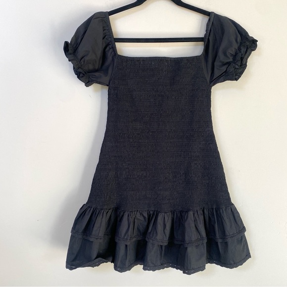 Maia Bergman Ada Smocked Black Puff Sleeve Drop Waist Mini Dress Size Small - Picture 7 of 12